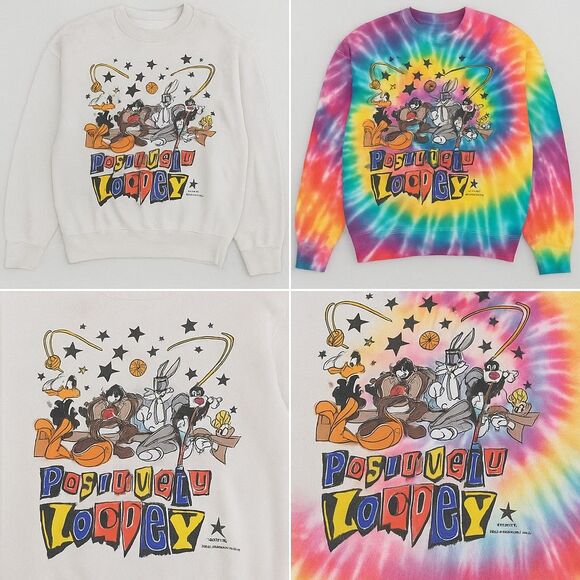 Vintage 90s Space Jam Looney Tunes Positively Looney Sweatshirt L 1996 Freeze - Picture 1 of 16